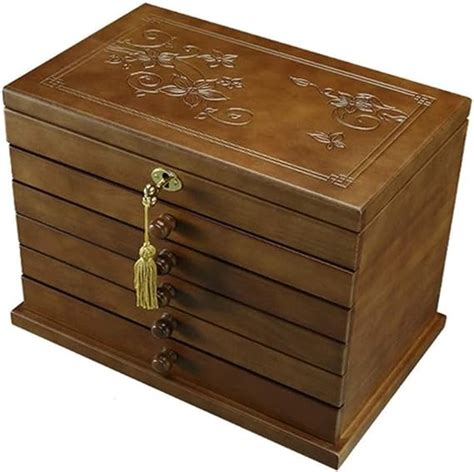 Wooden Lock Jewelry Box Hand Storage Antique 